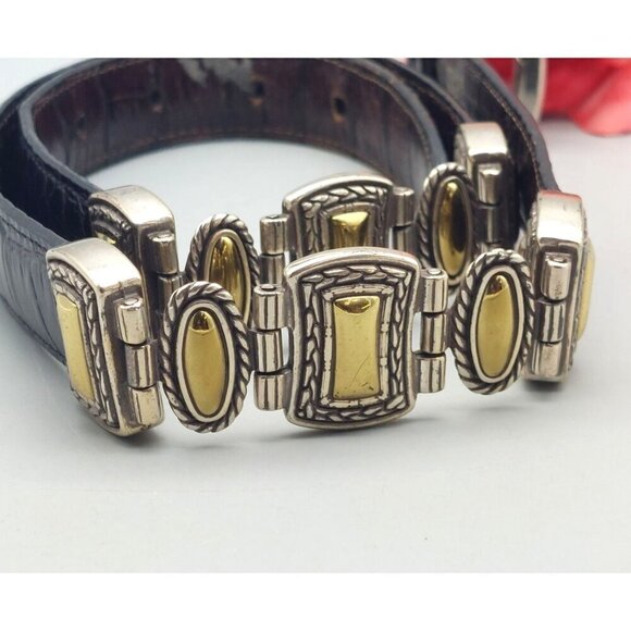 Black & Two Tone Silver & Gold Faux Croc Leather Western Belt Size M Cowgirl - Picture 3 of 7